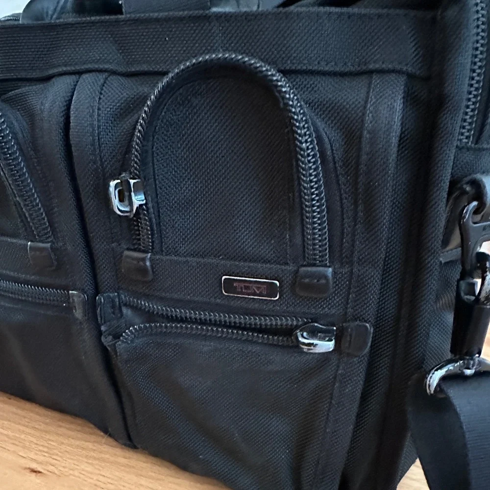 Tumi Alpha Expandable Black Nylon Satchel Crossbody